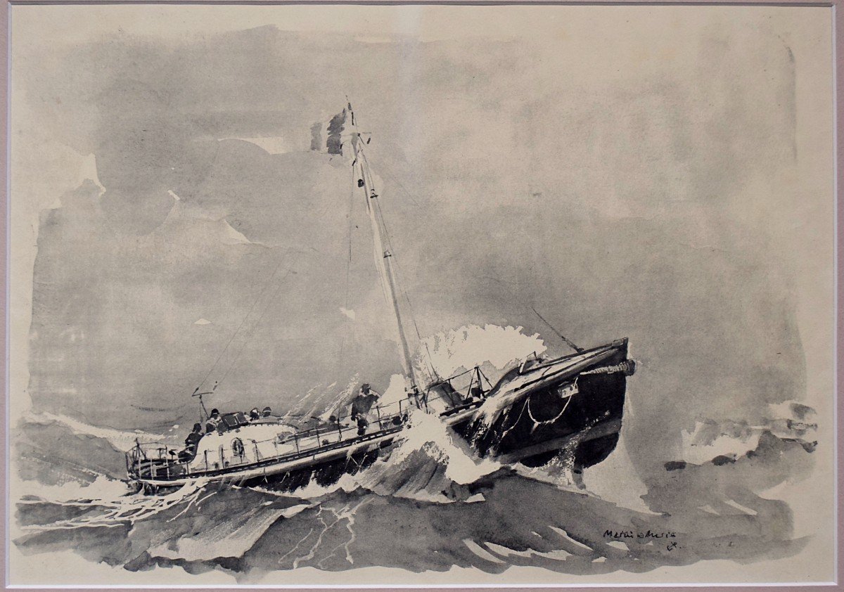 Commander-yvon Lifeboat Granville By Marin Marie Lithograph-photo-2