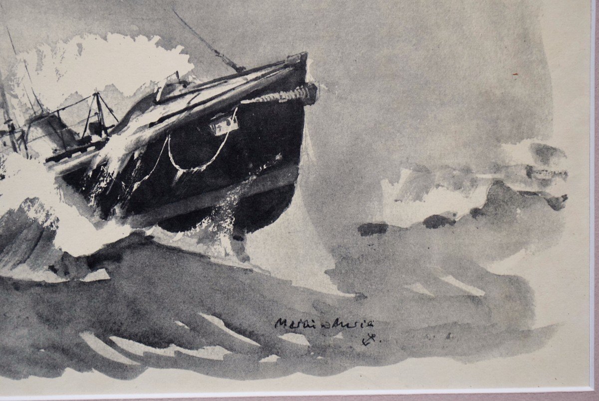 Commander-yvon Lifeboat Granville By Marin Marie Lithograph-photo-5