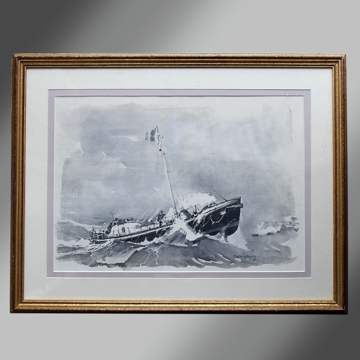 Commander-yvon Lifeboat Granville By Marin Marie Lithograph