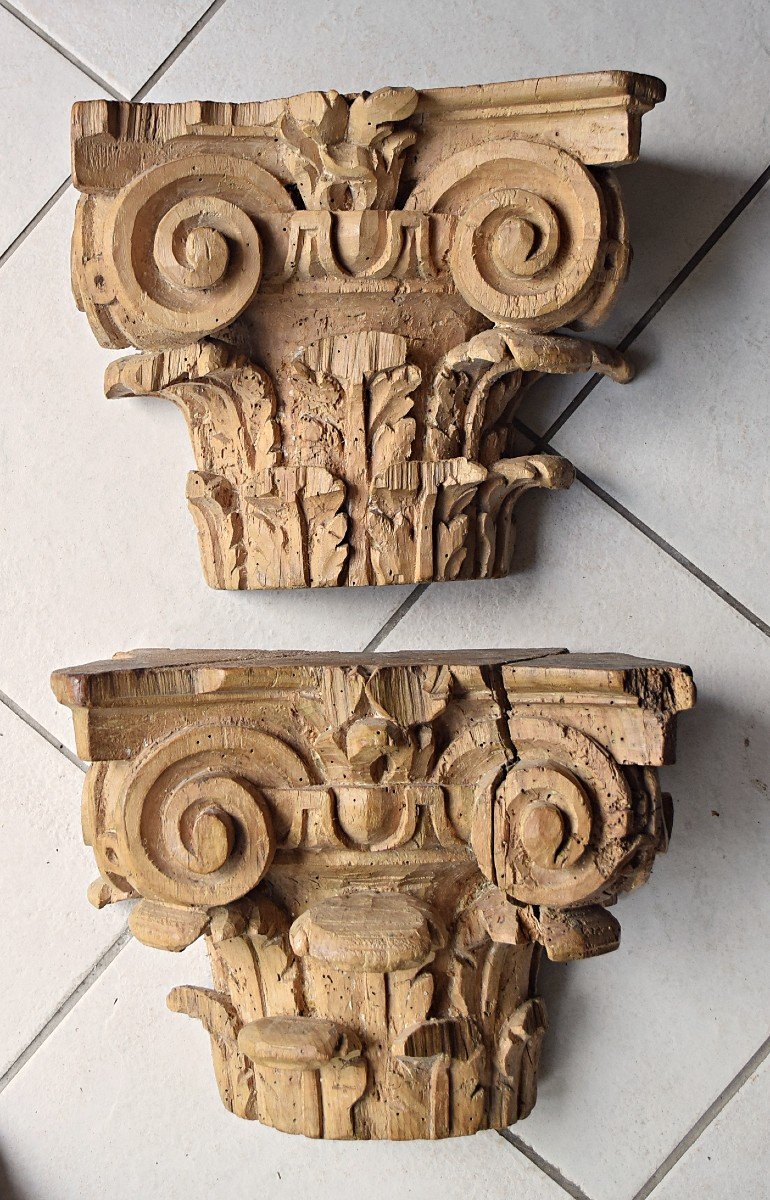Paire de chapiteaux corinthiens formant consoles d&#039;appliques XVIII&egrave;-photo-6