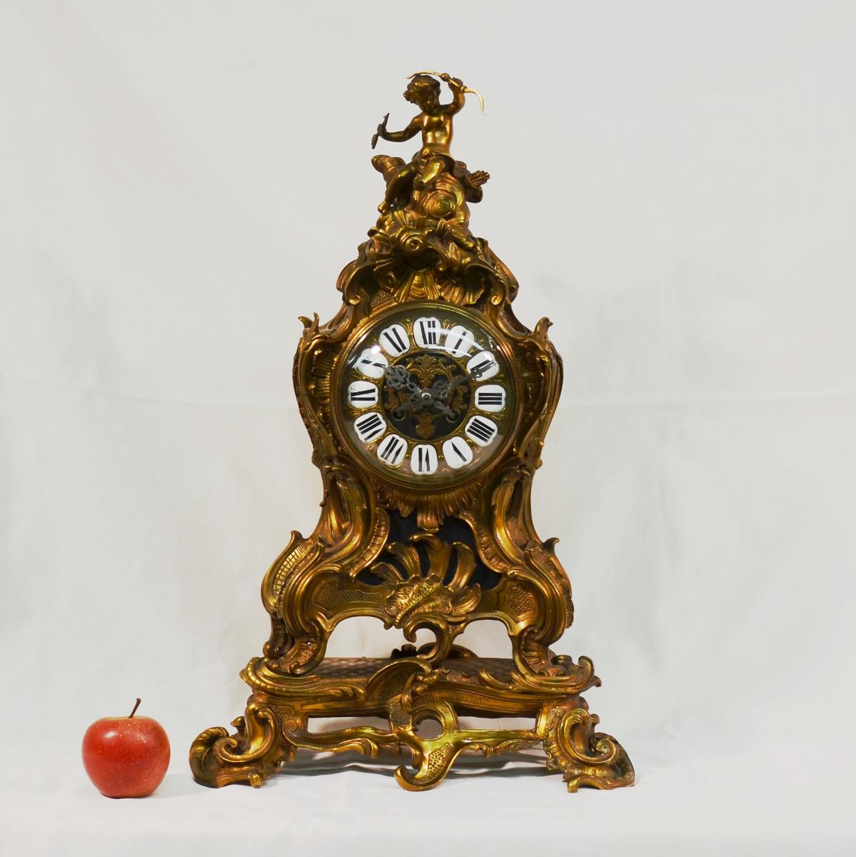 Grand Cartel Clock Louis XV Style Gilt Bronze