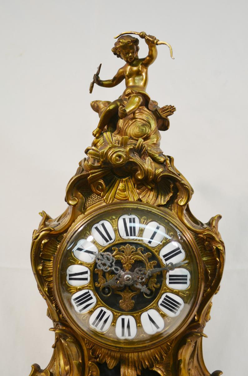 Grand Cartel Clock Louis XV Style Gilt Bronze-photo-2