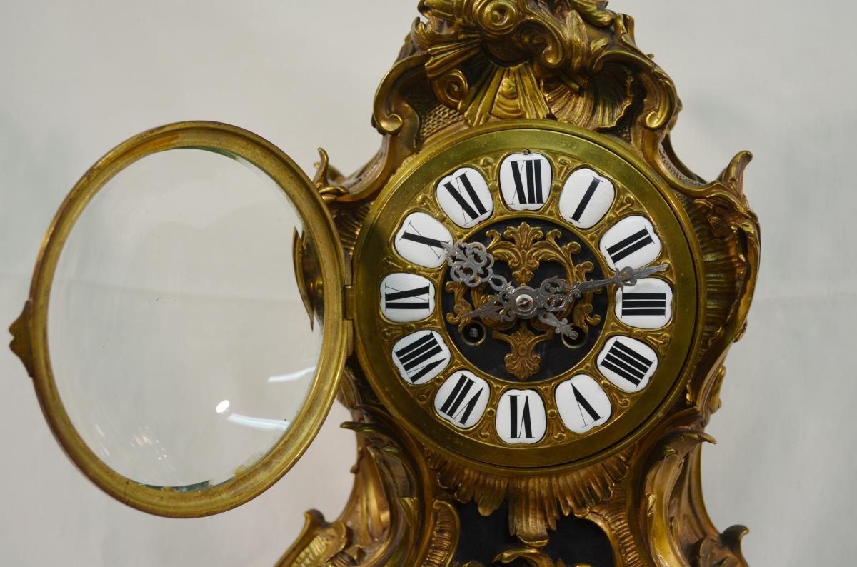 Grand Cartel Clock Louis XV Style Gilt Bronze-photo-3