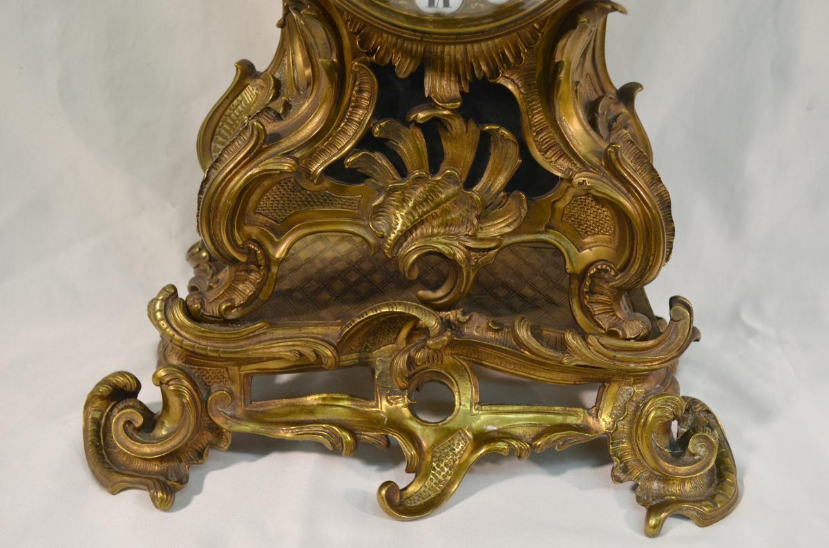 Grand Cartel Clock Louis XV Style Gilt Bronze-photo-4