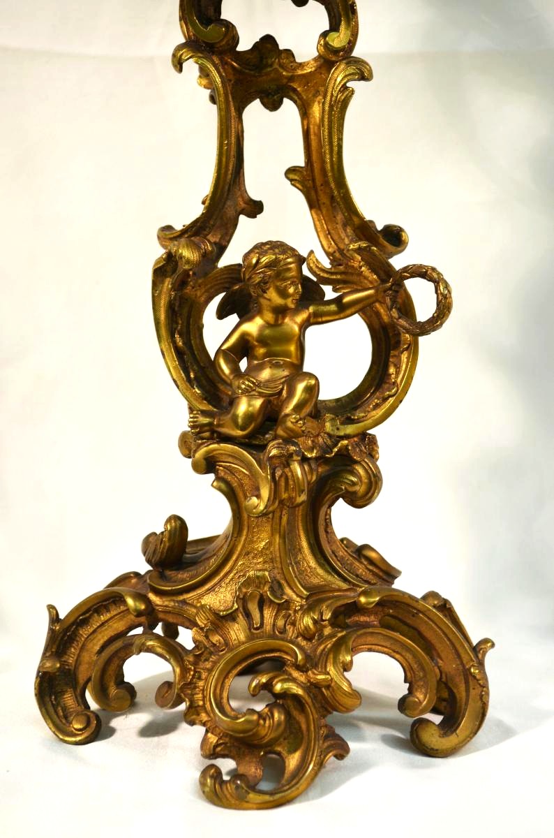 Grande paire de candélabres bronze doré style Louis XV Candelabres XIXème-photo-3