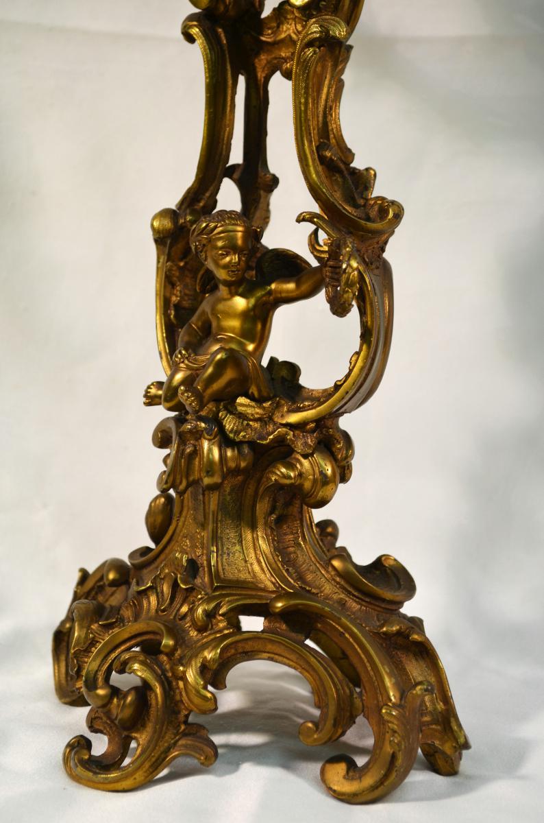 Great Pair Of Candlesticks Louis XV Style Gilt Bronze Candelabra XIX-photo-3