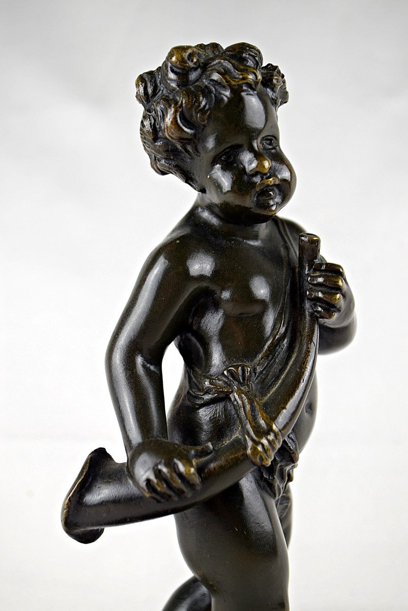 Cherub Putto Musician In Bronze Signed Clodion-photo-2