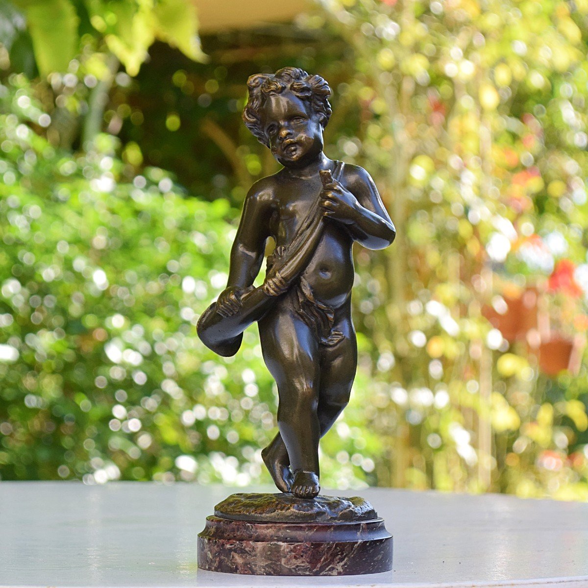 Cherub Putto Musician In Bronze Signed Clodion-photo-4