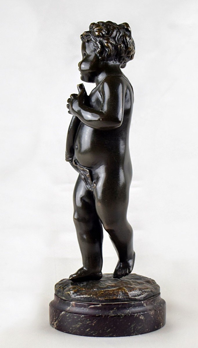 Cherub Putto Musician In Bronze Signed Clodion-photo-3
