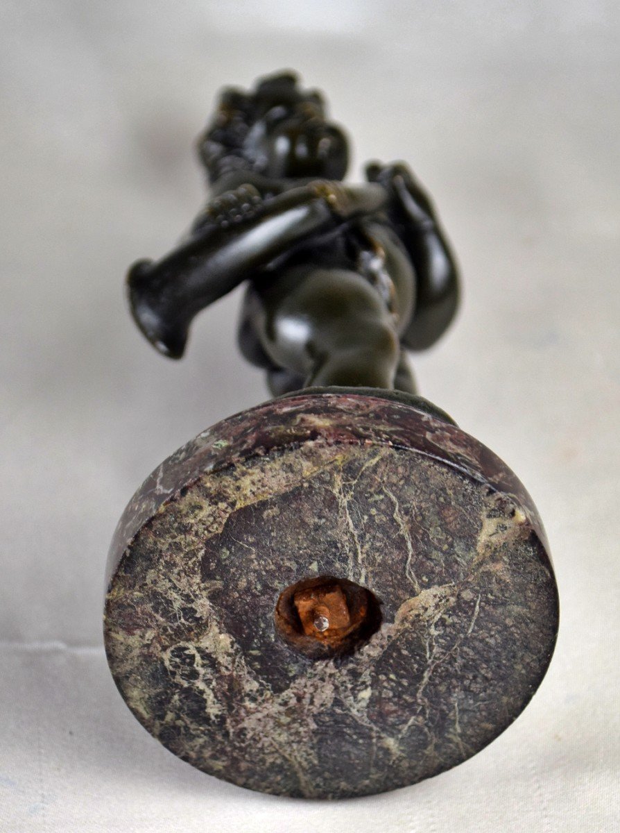 Cherub Putto Musician In Bronze Signed Clodion-photo-7
