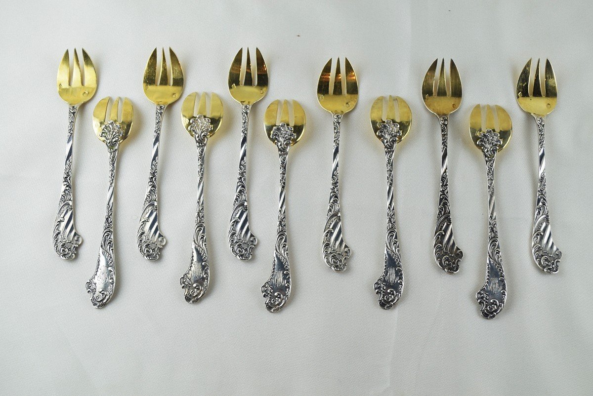 Fourchettes à huîtres en argent massif et vermeil Victor Boivin Orfèvre-photo-4