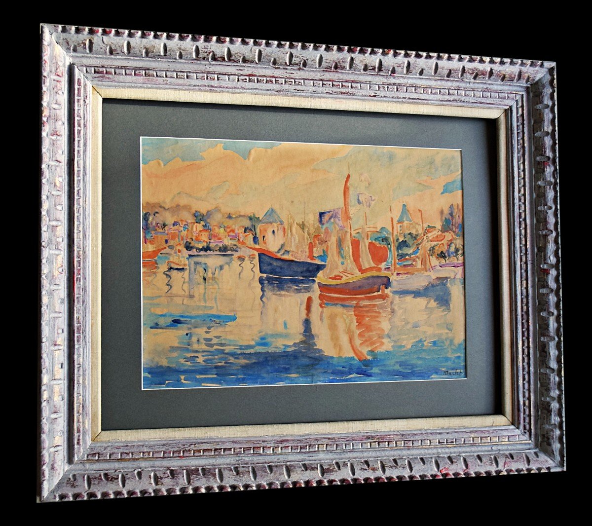 Elisée Maclet Boats In Port Watercolor And Gouache-photo-4
