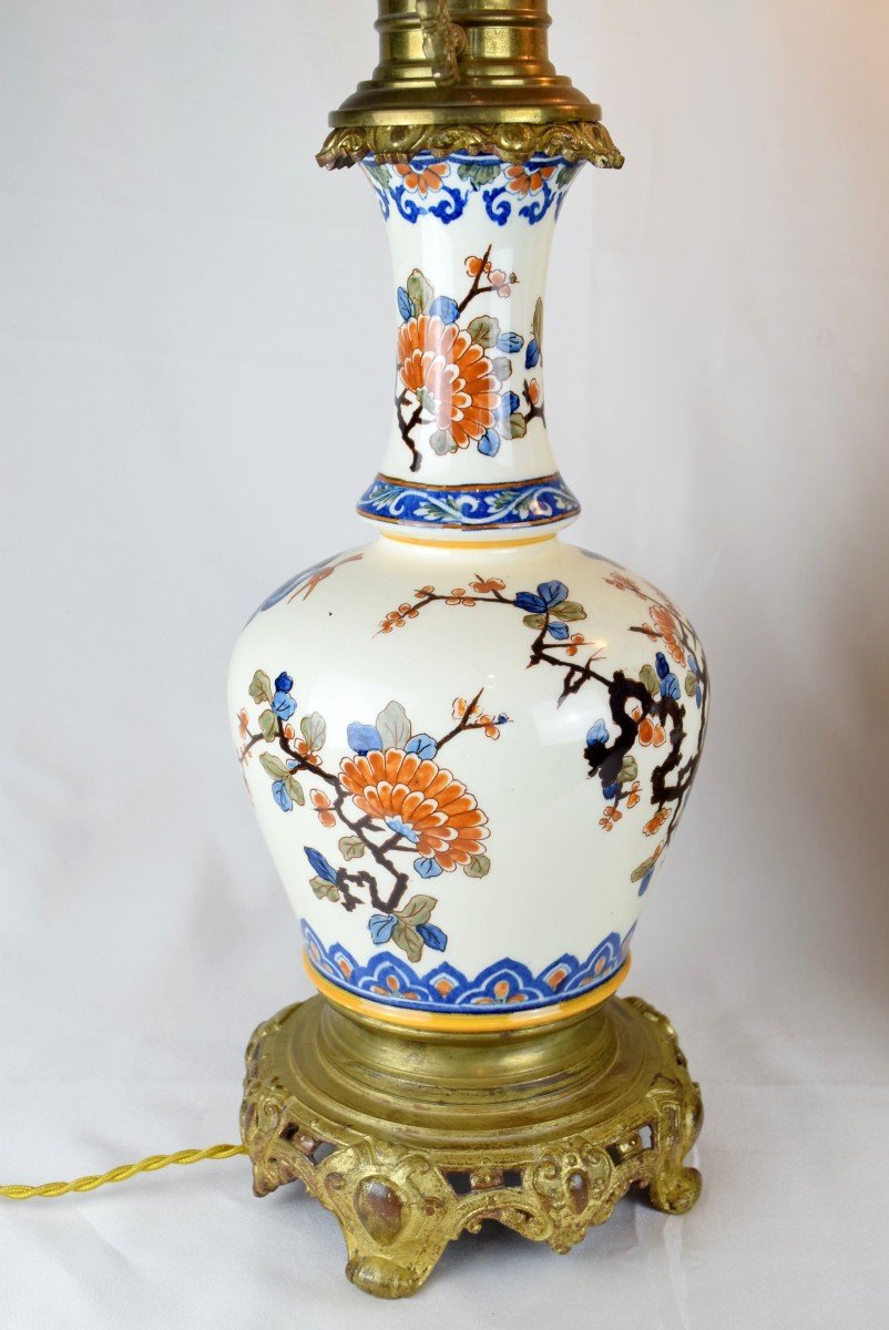 Pair Of Earthenware Oil Lamps From Gien 19th Century-photo-7