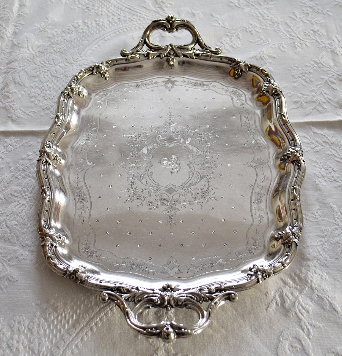 Silver Metal Serving Tray First Half 19th Century-photo-6