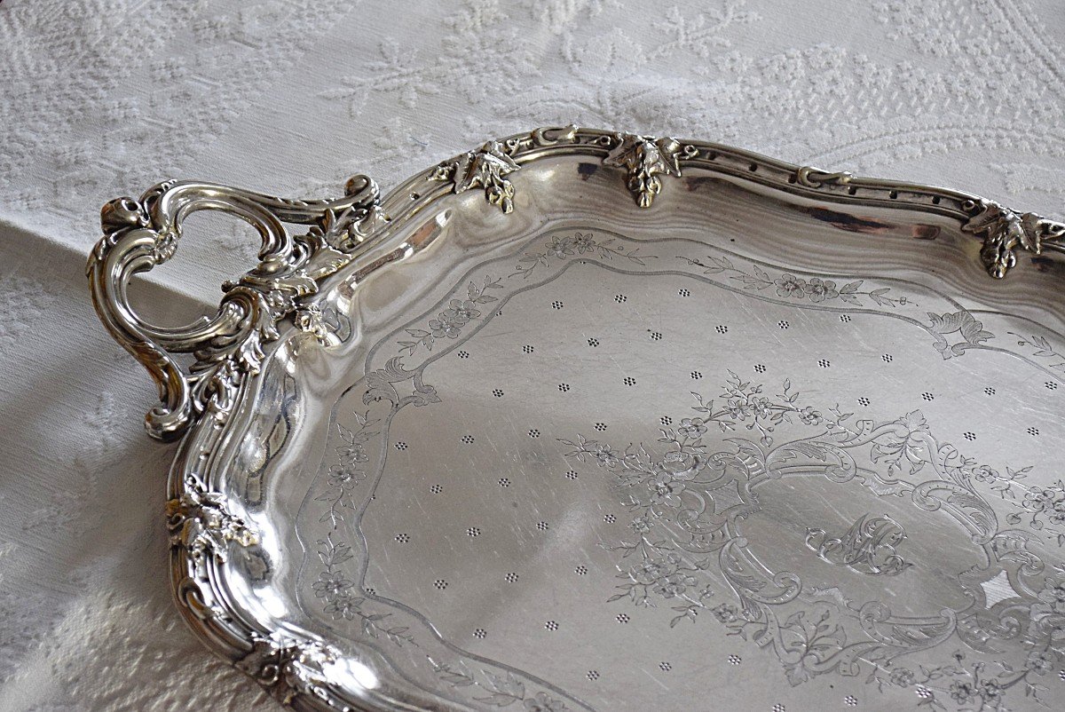 Silver Metal Serving Tray First Half 19th Century-photo-7