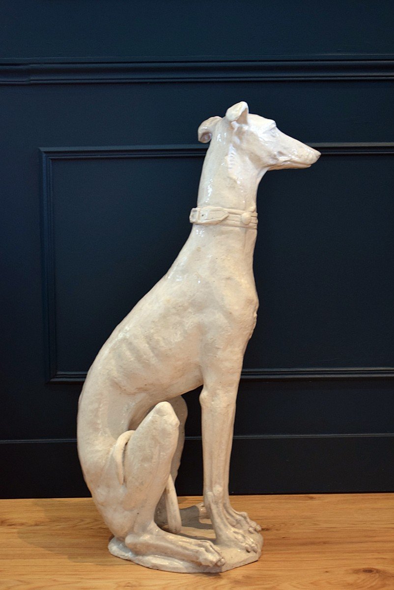 Earthenware Greyhound Life Size 73 Cm Late 19th Century-photo-2