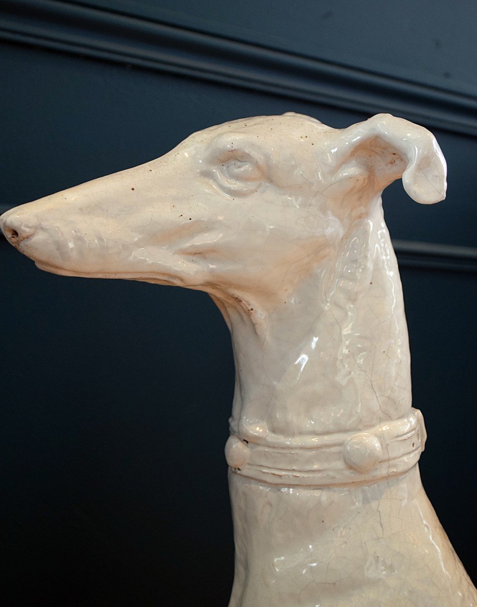 Earthenware Greyhound Life Size 73 Cm Late 19th Century-photo-2