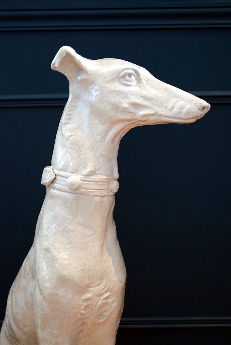 Earthenware Greyhound Life Size 73 Cm Late 19th Century-photo-3