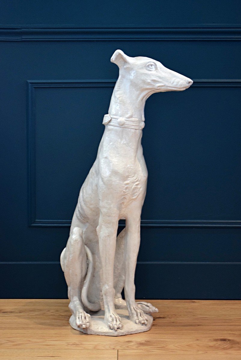 Earthenware Greyhound Life Size 73 Cm Late 19th Century-photo-4
