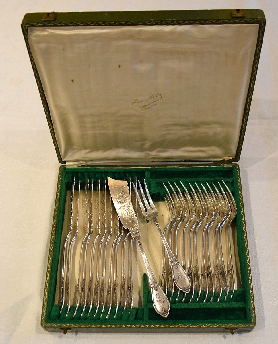Pagé Frères Fish Cutlery In Solid Silver Minerve 1st Title With Engraved Decorations-photo-8