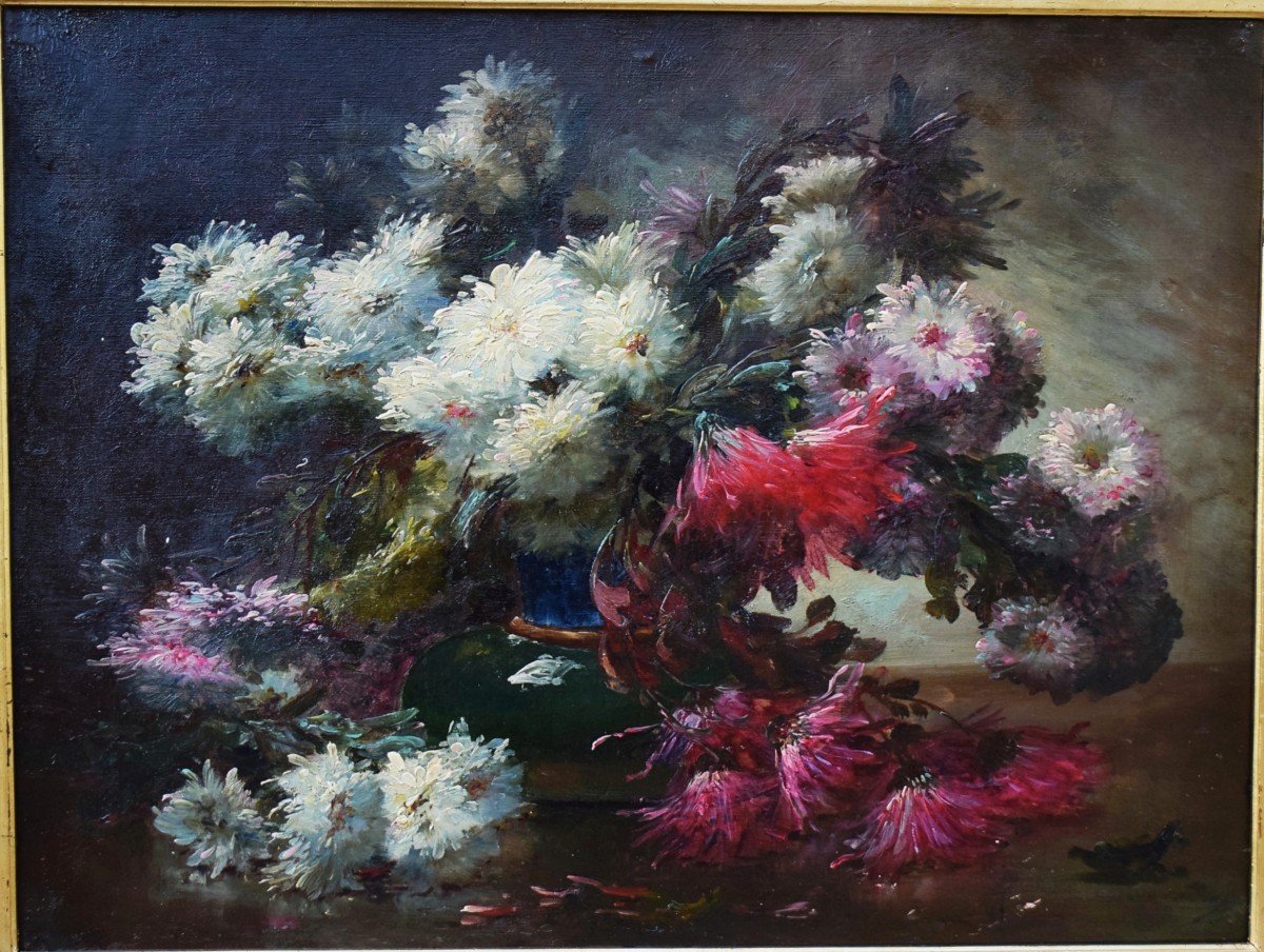 Still Life With Flowers By Edmond Van Coppenolle 19th Century-photo-2