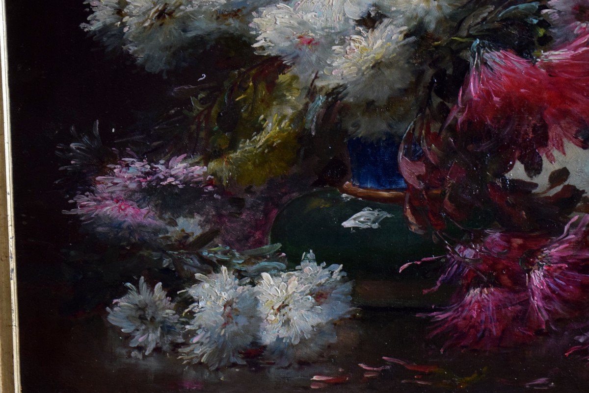 Still Life With Flowers By Edmond Van Coppenolle 19th Century-photo-4