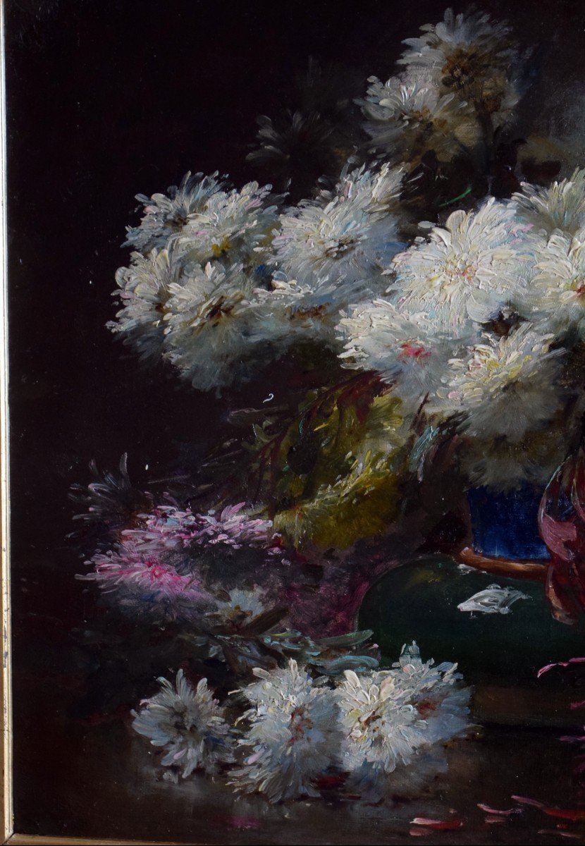 Still Life With Flowers By Edmond Van Coppenolle 19th Century-photo-7