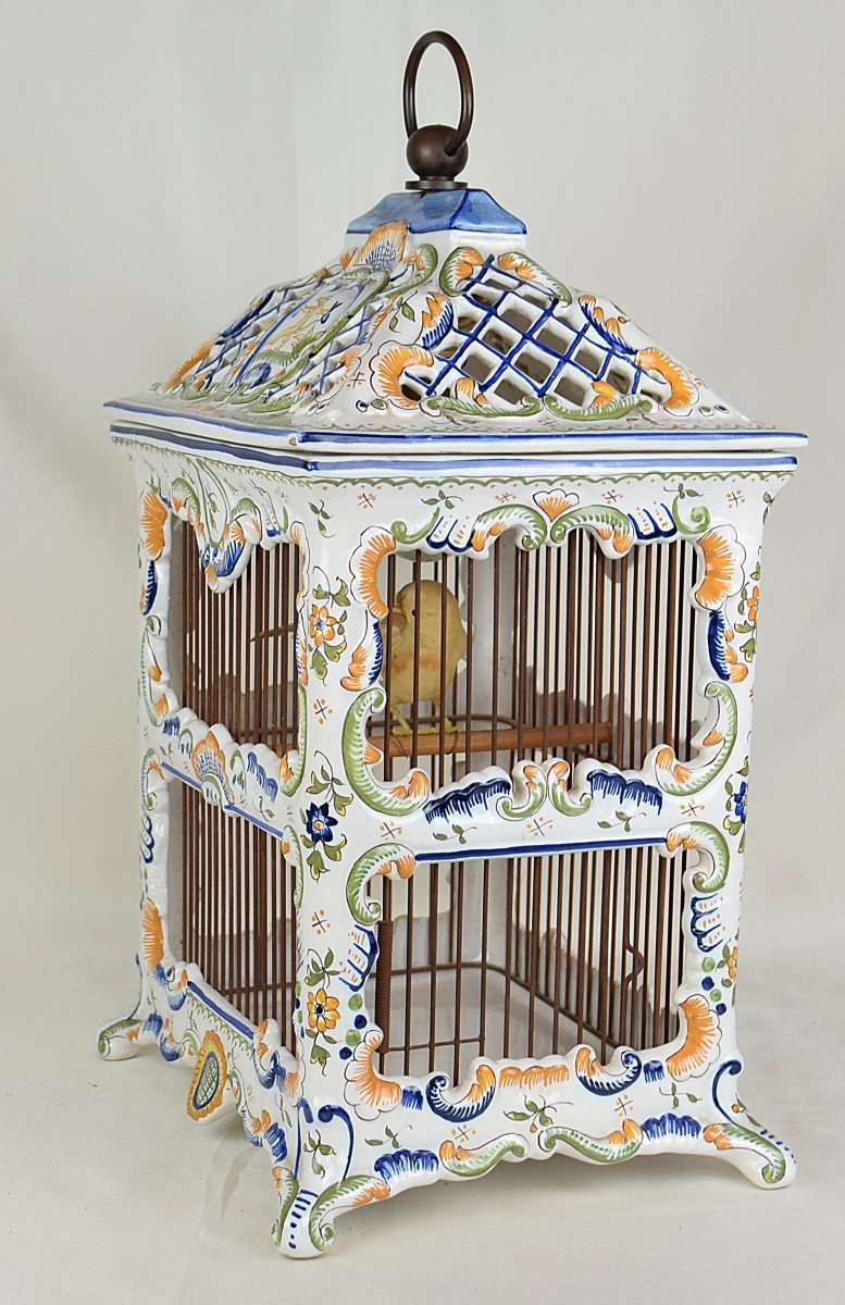 Bird Cage Earthenware From Desvres Fourmaintraux Moustiers Decor Late 19th Century Smell Cage-photo-2