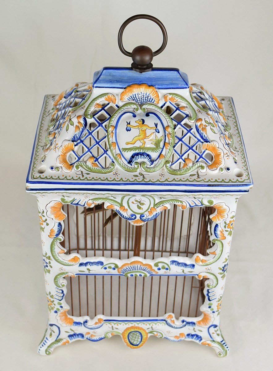 Bird Cage Earthenware From Desvres Fourmaintraux Moustiers Decor Late 19th Century Smell Cage-photo-1
