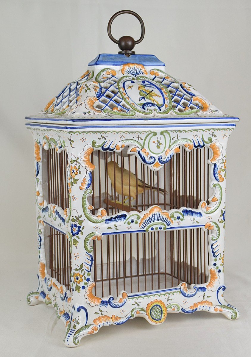 Bird Cage Earthenware From Desvres Fourmaintraux Moustiers Decor Late 19th Century Smell Cage-photo-2