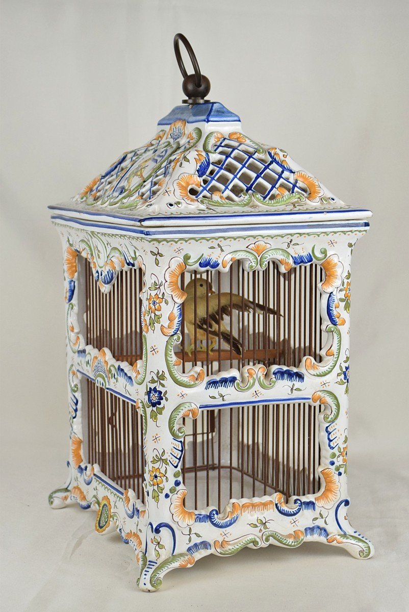 Bird Cage Earthenware From Desvres Fourmaintraux Moustiers Decor Late 19th Century Smell Cage-photo-3