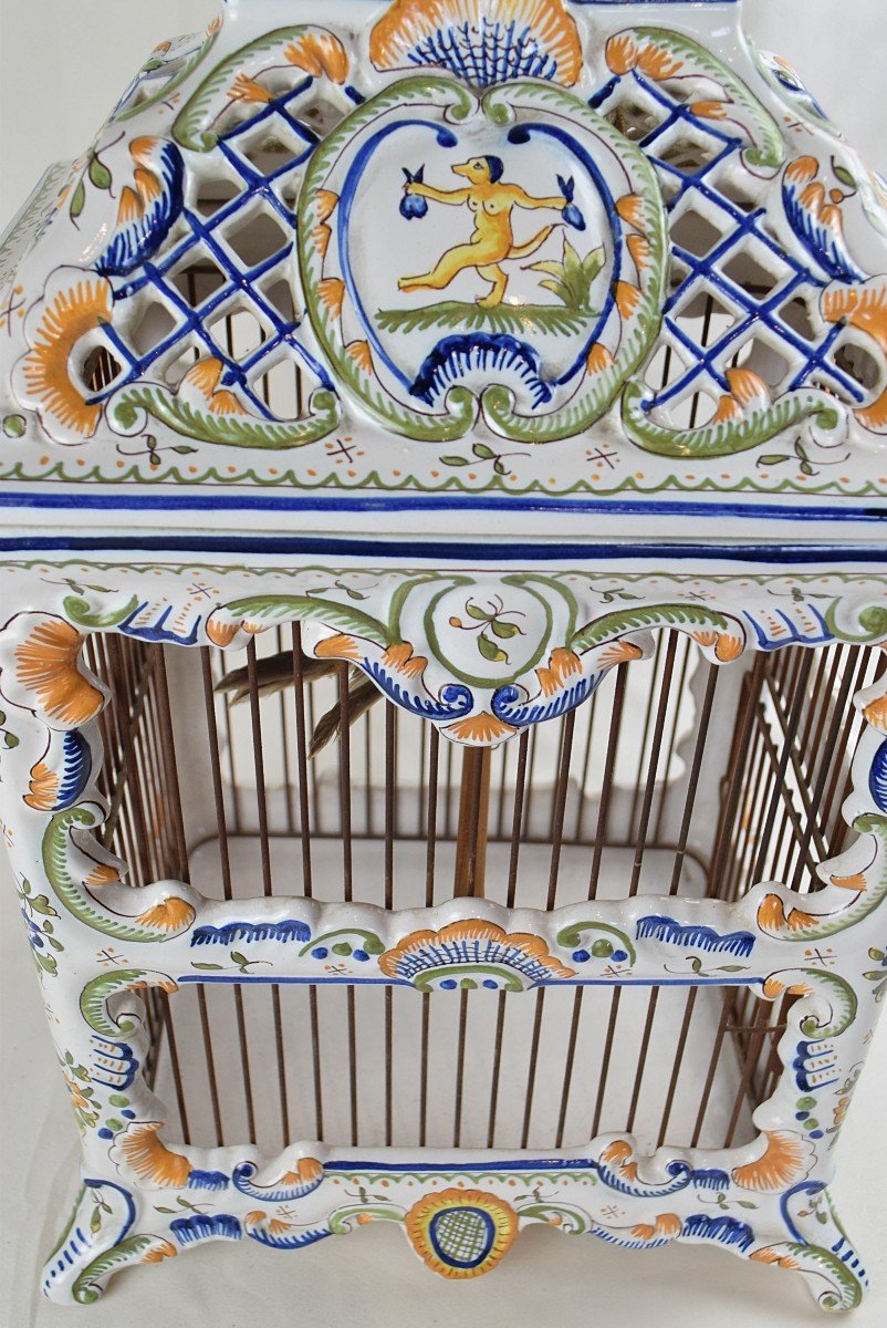 Bird Cage Earthenware From Desvres Fourmaintraux Moustiers Decor Late 19th Century Smell Cage-photo-7