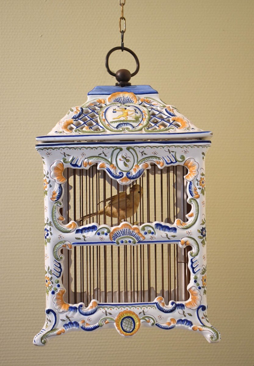 Bird Cage Earthenware From Desvres Fourmaintraux Moustiers Decor Late 19th Century Smell Cage-photo-8