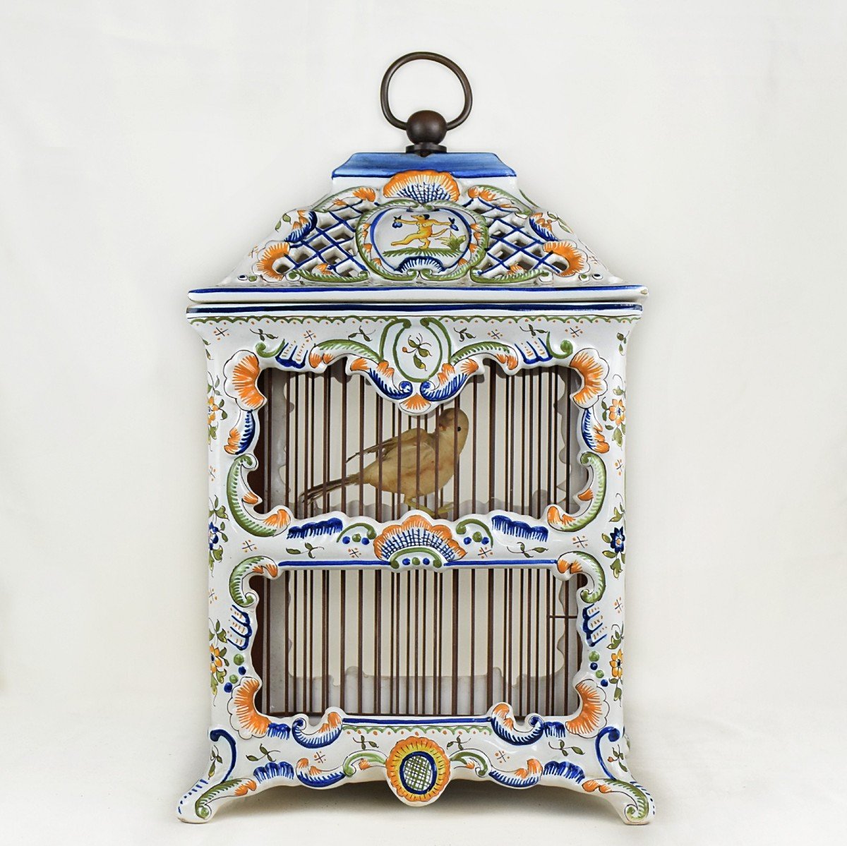 Bird Cage Earthenware From Desvres Fourmaintraux Moustiers Decor Late 19th Century Smell Cage