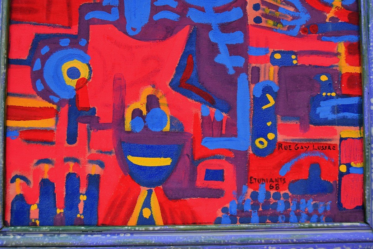 Peinture abstraite «Étudiants 68 Rue Gay Lussac» Collectif des Beaux-Arts Paris 1968-photo-4