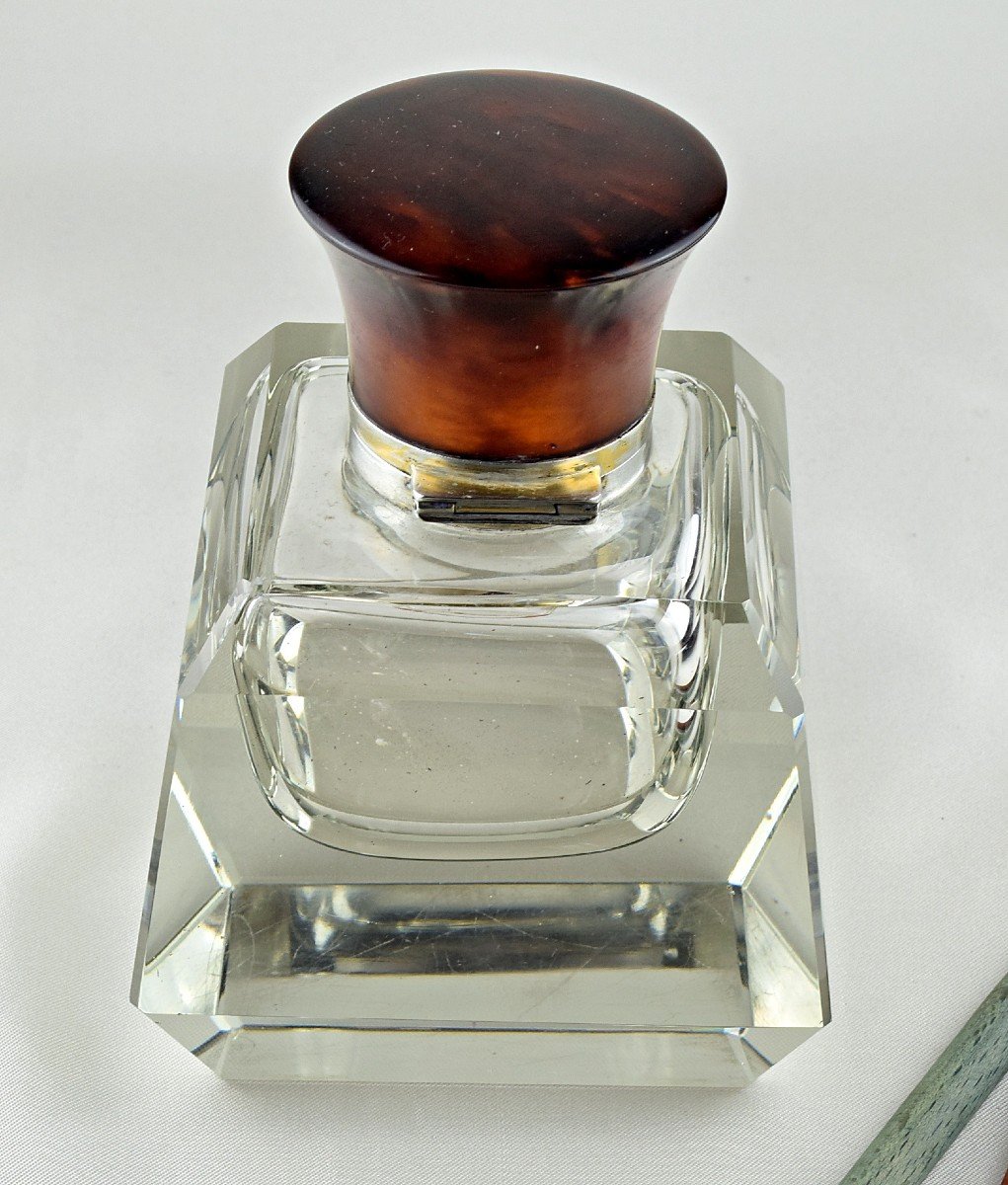 Art Deco Crystal And Bakelite Inkwell -photo-4