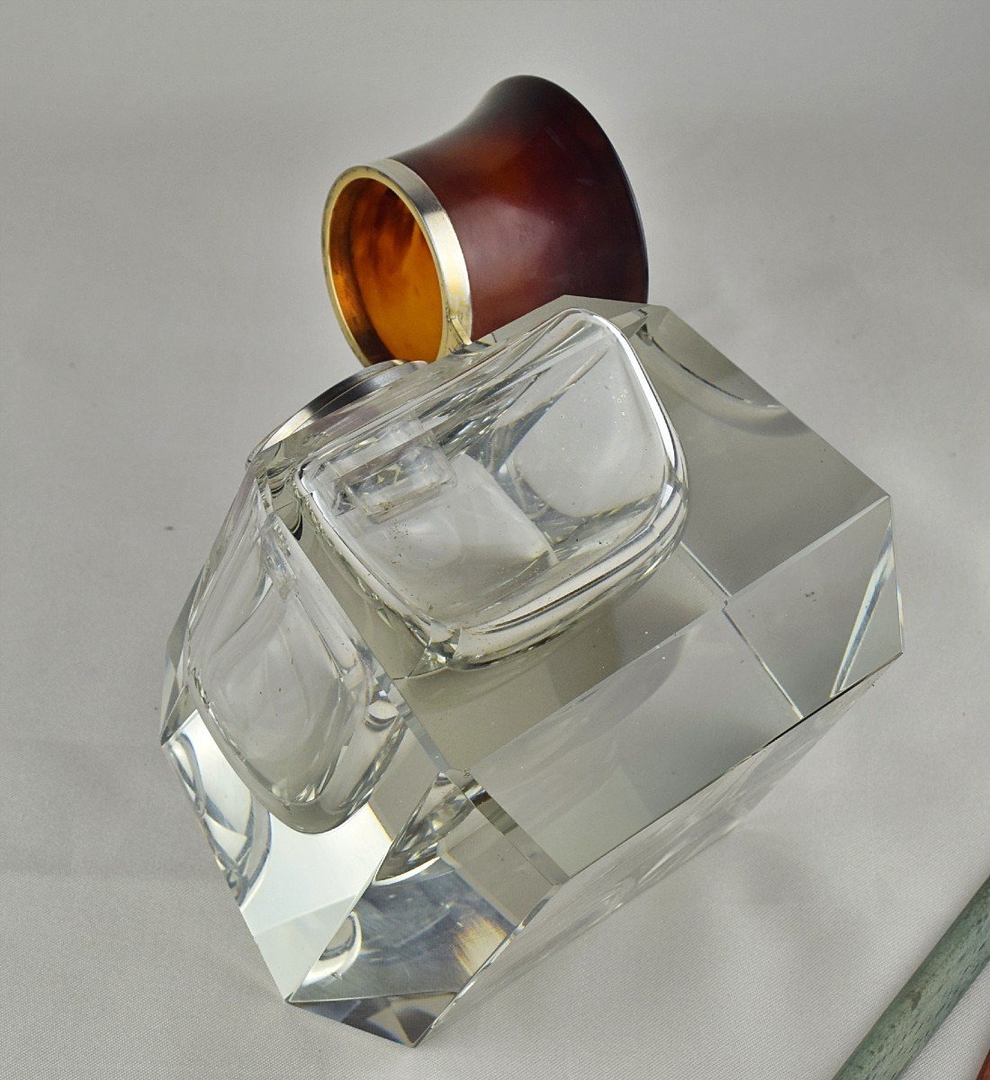Art Deco Crystal And Bakelite Inkwell -photo-3