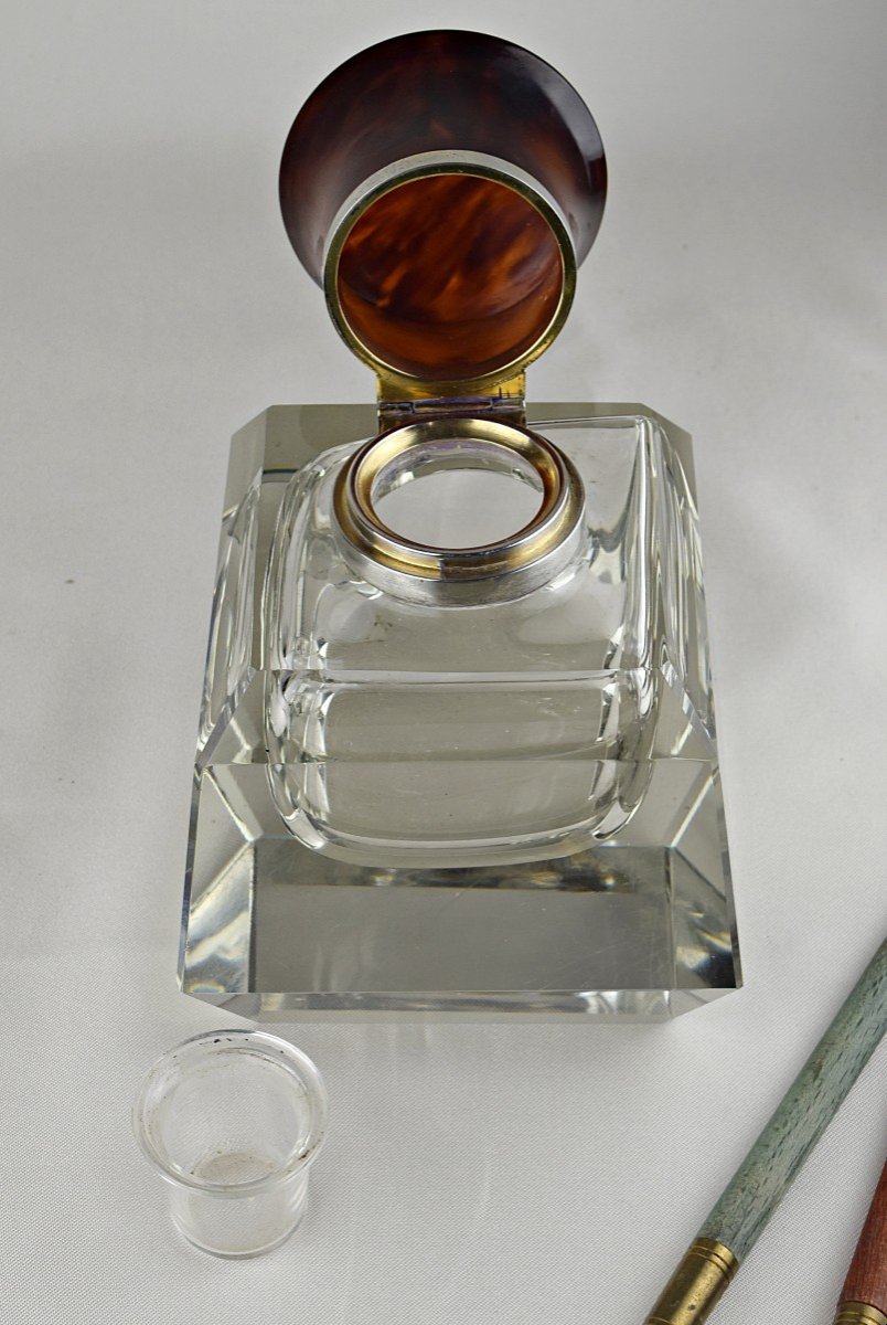 Art Deco Crystal And Bakelite Inkwell -photo-7