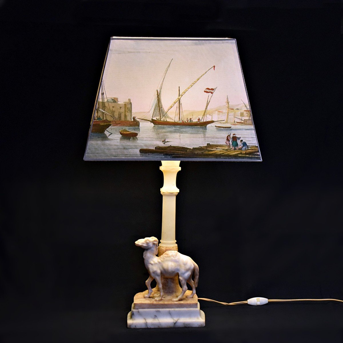 Dromedary Lamp Marble And Alabaster Orientalist Early 20th Century-photo-4
