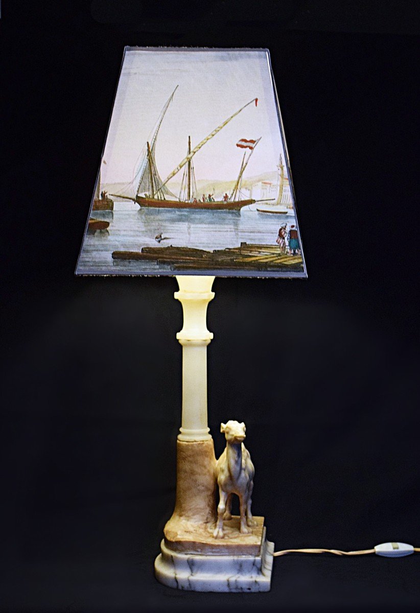 Dromedary Lamp Marble And Alabaster Orientalist Early 20th Century-photo-3