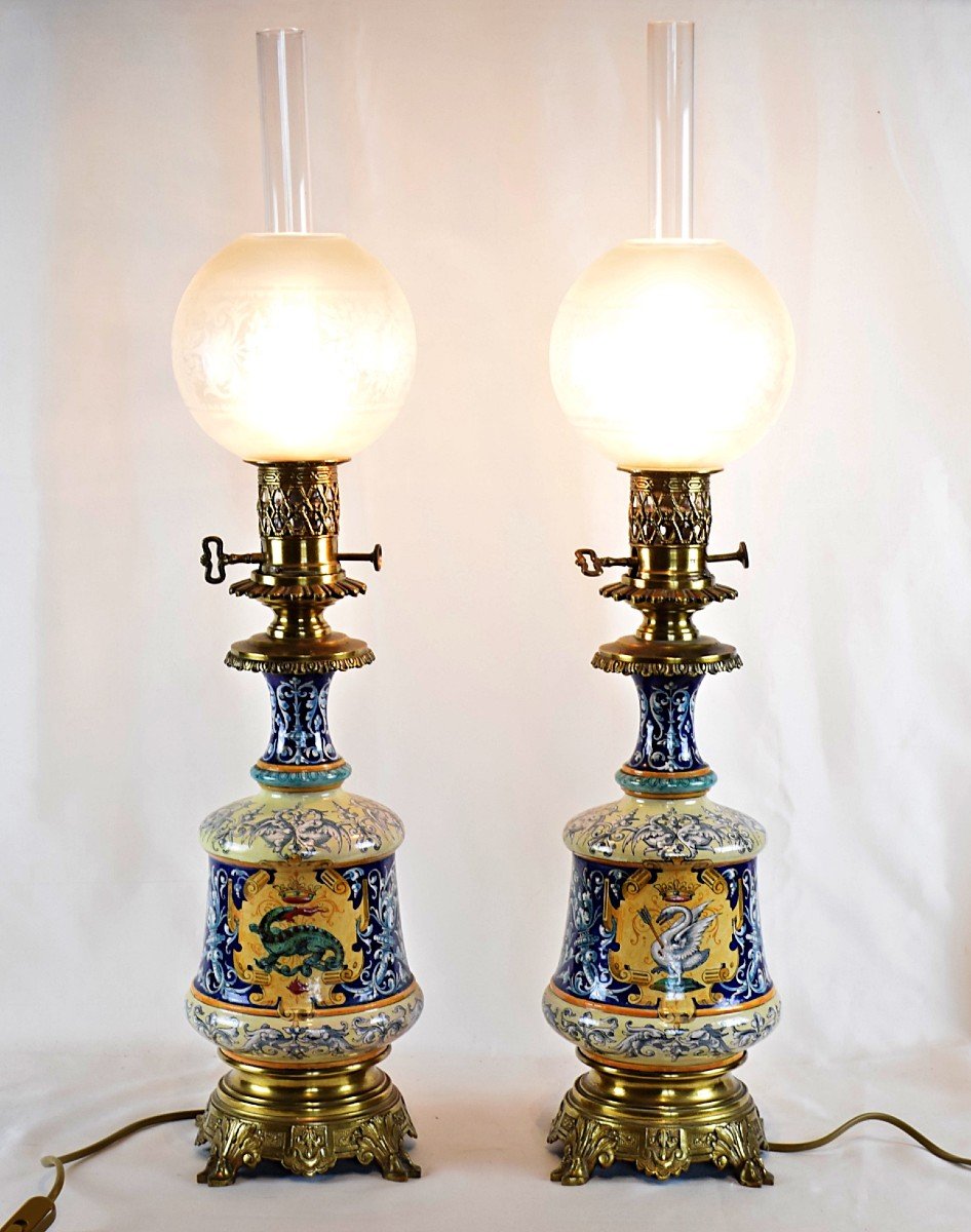 Paire de lampes Ulysse Besnard Faïence de Blois 1884 Electrifiées-photo-1