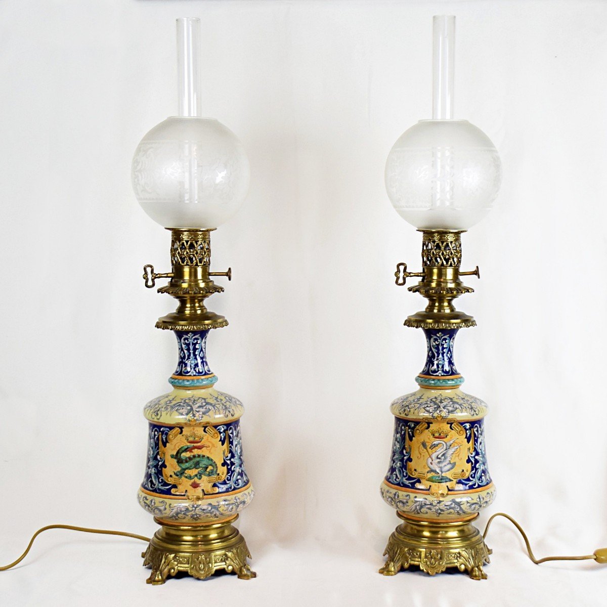 Paire de lampes Ulysse Besnard Faïence de Blois 1884 Electrifiées