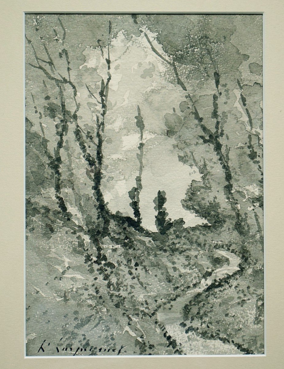 Henri Joseph Harpignies Ink Wash Path In The Undergrowth -photo-2