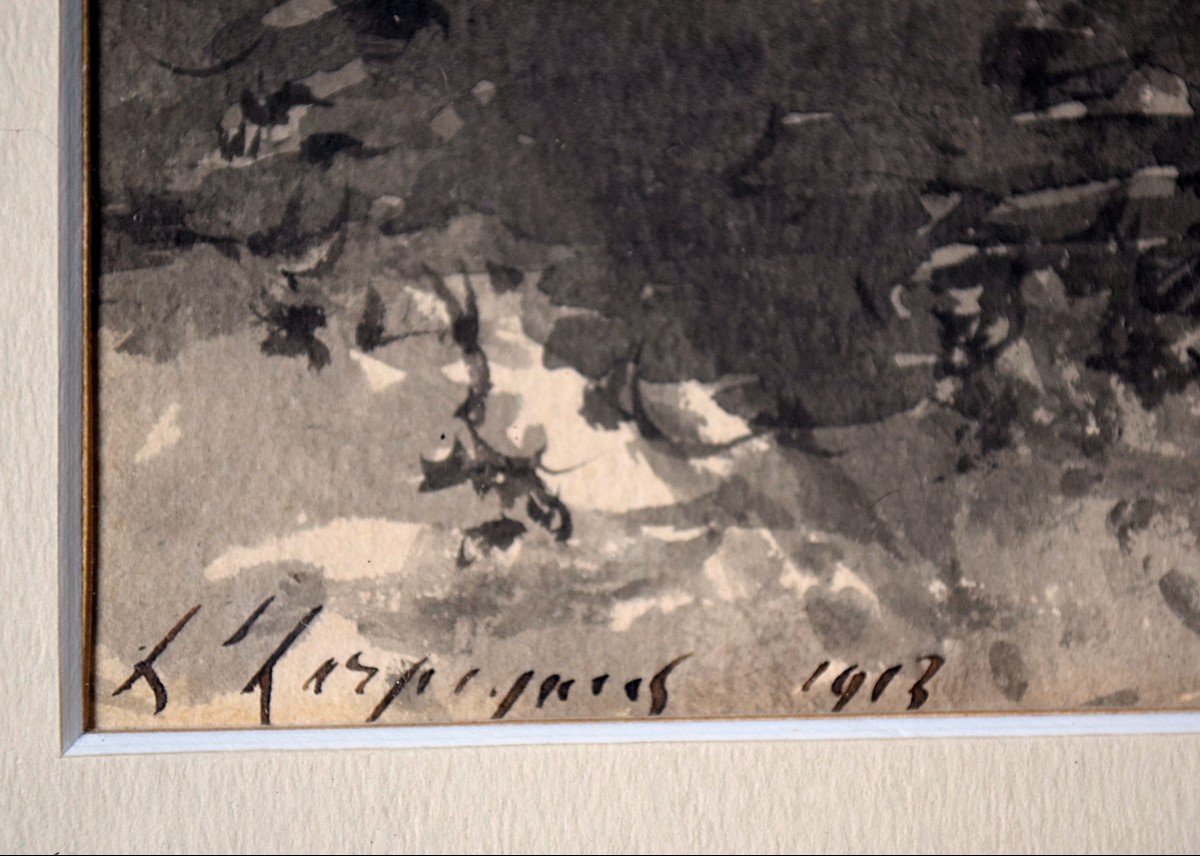 Henri Joseph Harpignies Watercolor Arborescent Landscape 1913-photo-3