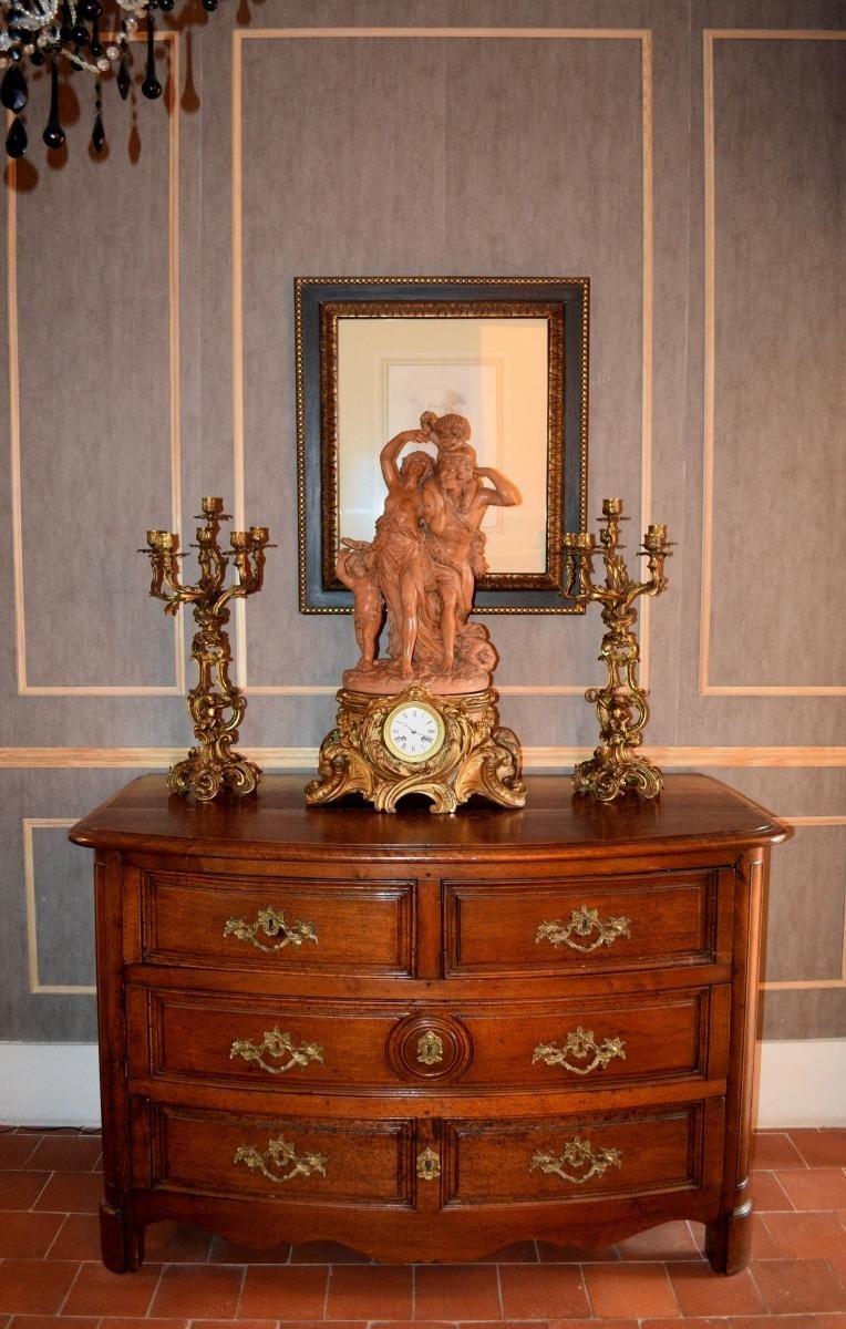 Importante pendule Style L.XV Terre cuite de Clodion "Le Triomphe de Bacchus"-photo-1