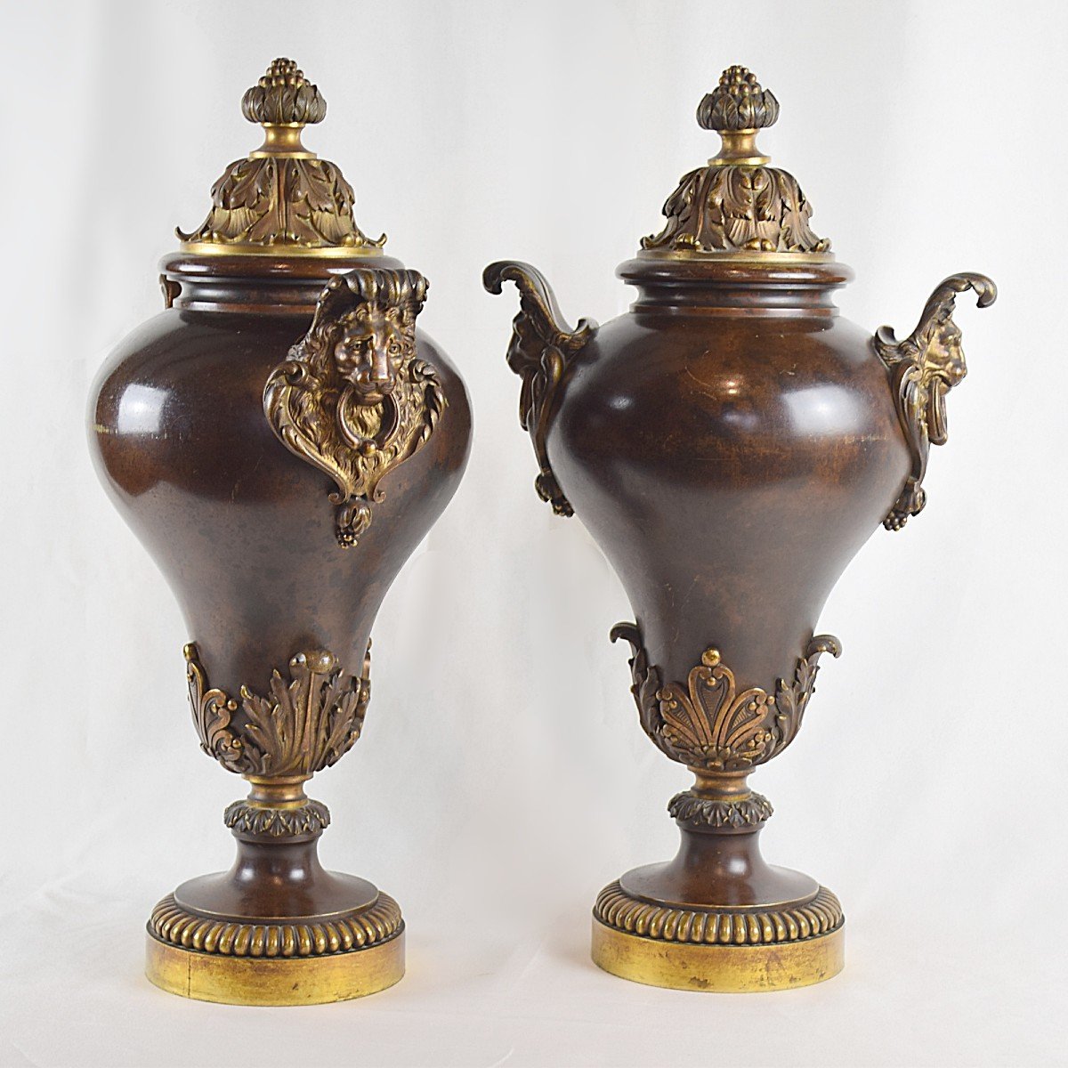 Paire de grandes Cassolettes Urnes en Bronze Néo-classique  XIXè-photo-6