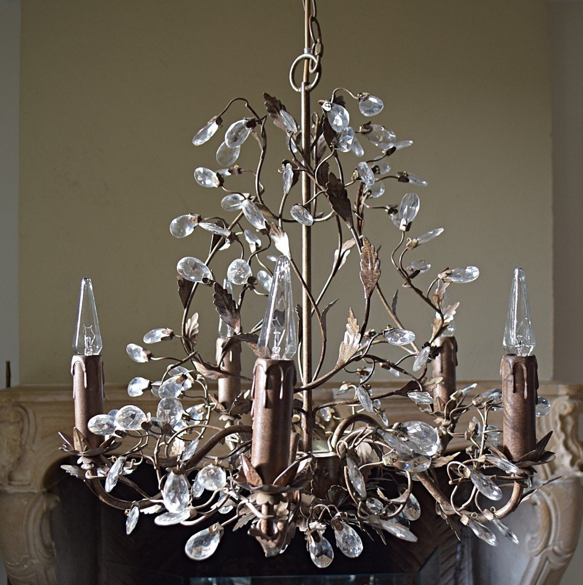 Wrought Iron Chandelier With Plant Decor -photo-3
