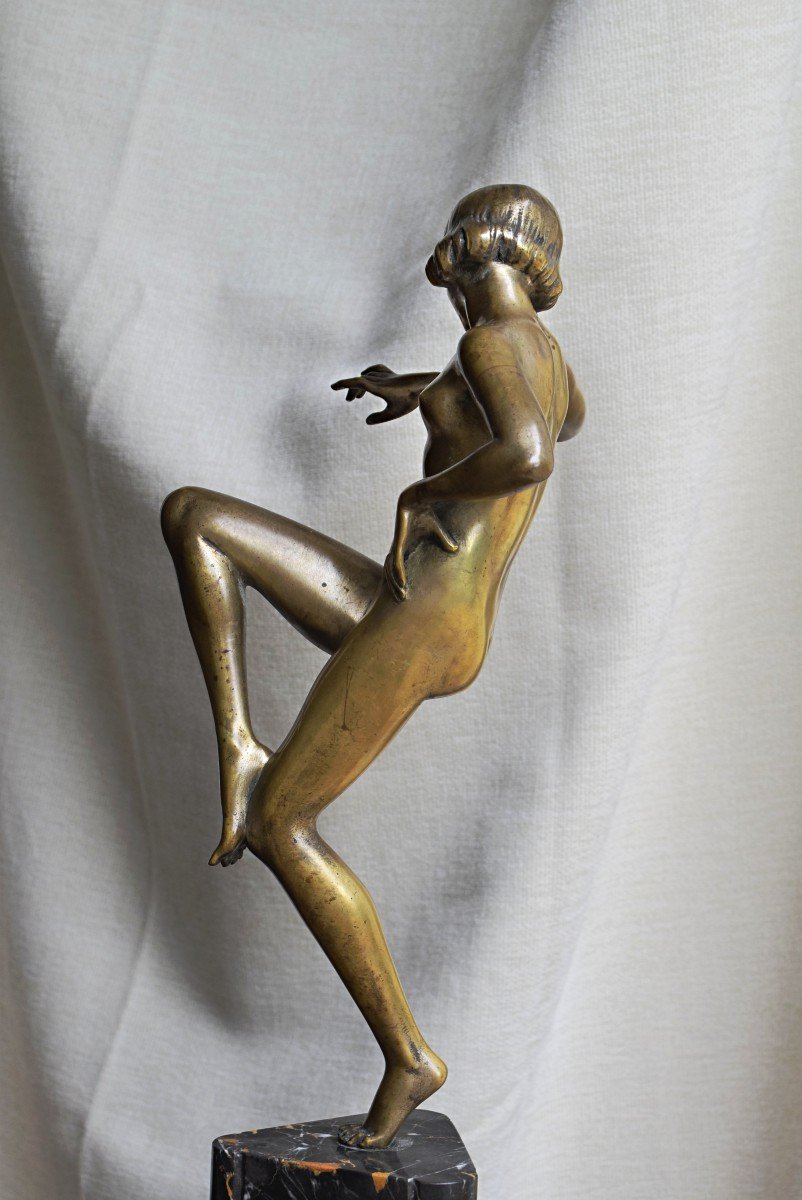 Nude Dancer In Art Deco Bronze On Portor Marble-photo-6