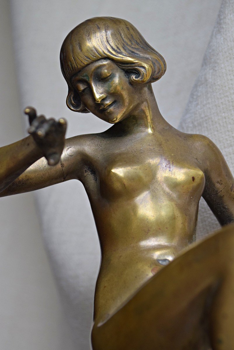 Nude Dancer In Art Deco Bronze On Portor Marble-photo-7