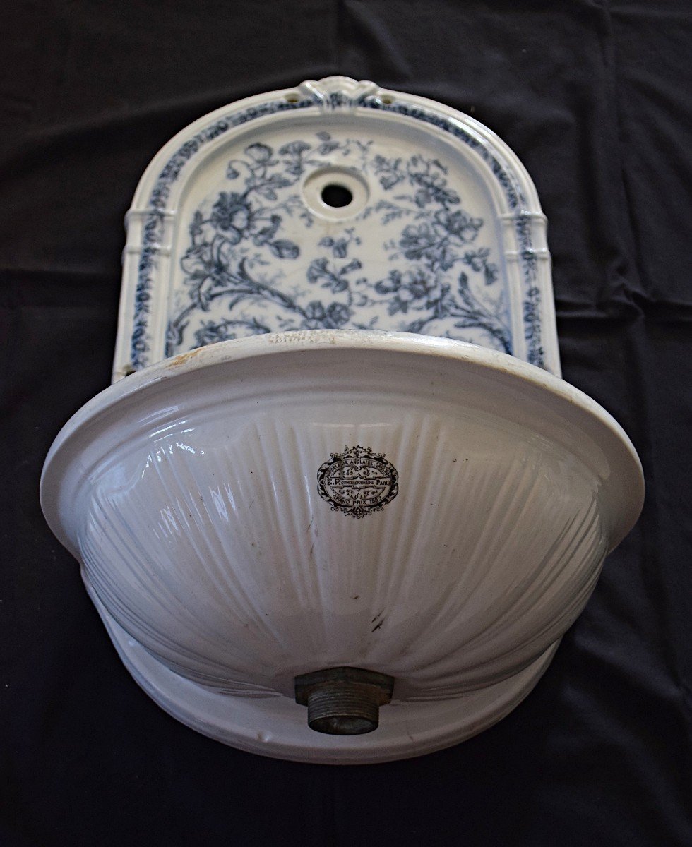 Hand Basin, Washbasin, Wall Fountain In English Porcelain, Late 19th Century-photo-4